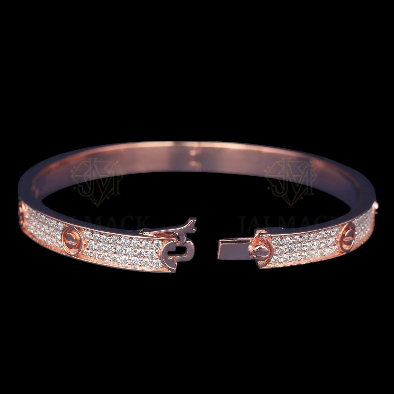 Rose Gold Pavé Moissanite Screw Motif Bangle VVS1 D Color