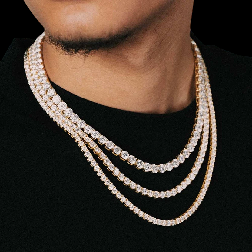 925 Sterling Silver Round Cut VVS Moissanite Tennis Chain 2MM 3MM 4MM 5MM 6MM Hip Hop Necklace