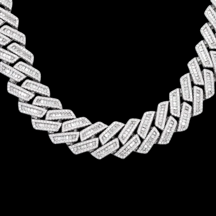 16MM Baguette Pave Cuban Link VVS1 D Color Moissanite Chain 925 Sterling Silver