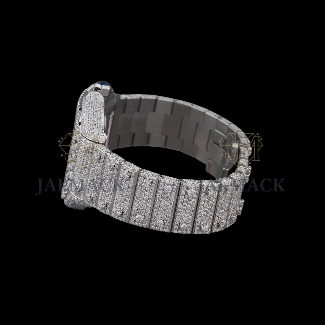 Silver Dial Black Roman Round-Cut Moissanite Watch