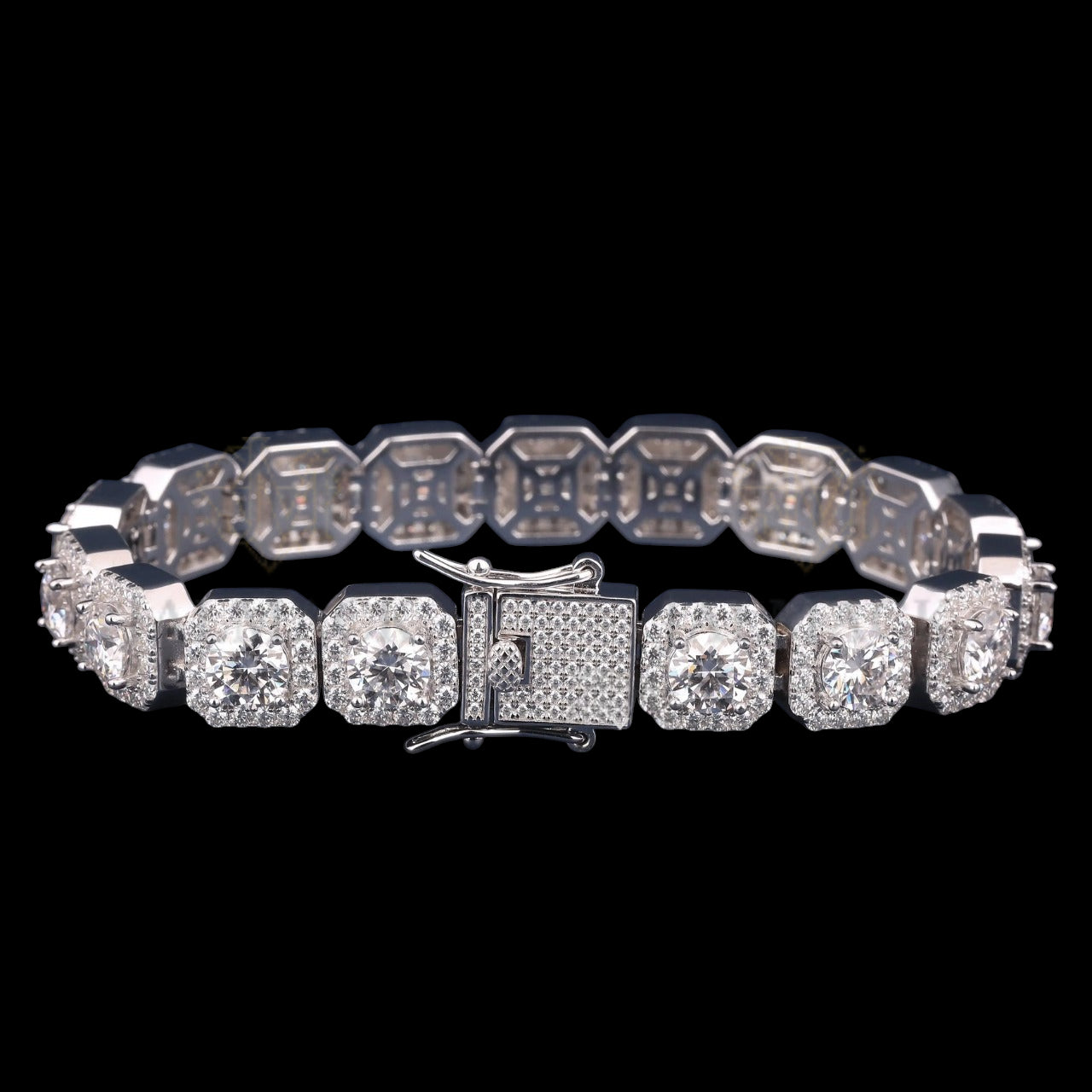 Large Cushion Halo Moissanite Link Bracelet VVS1 D Color