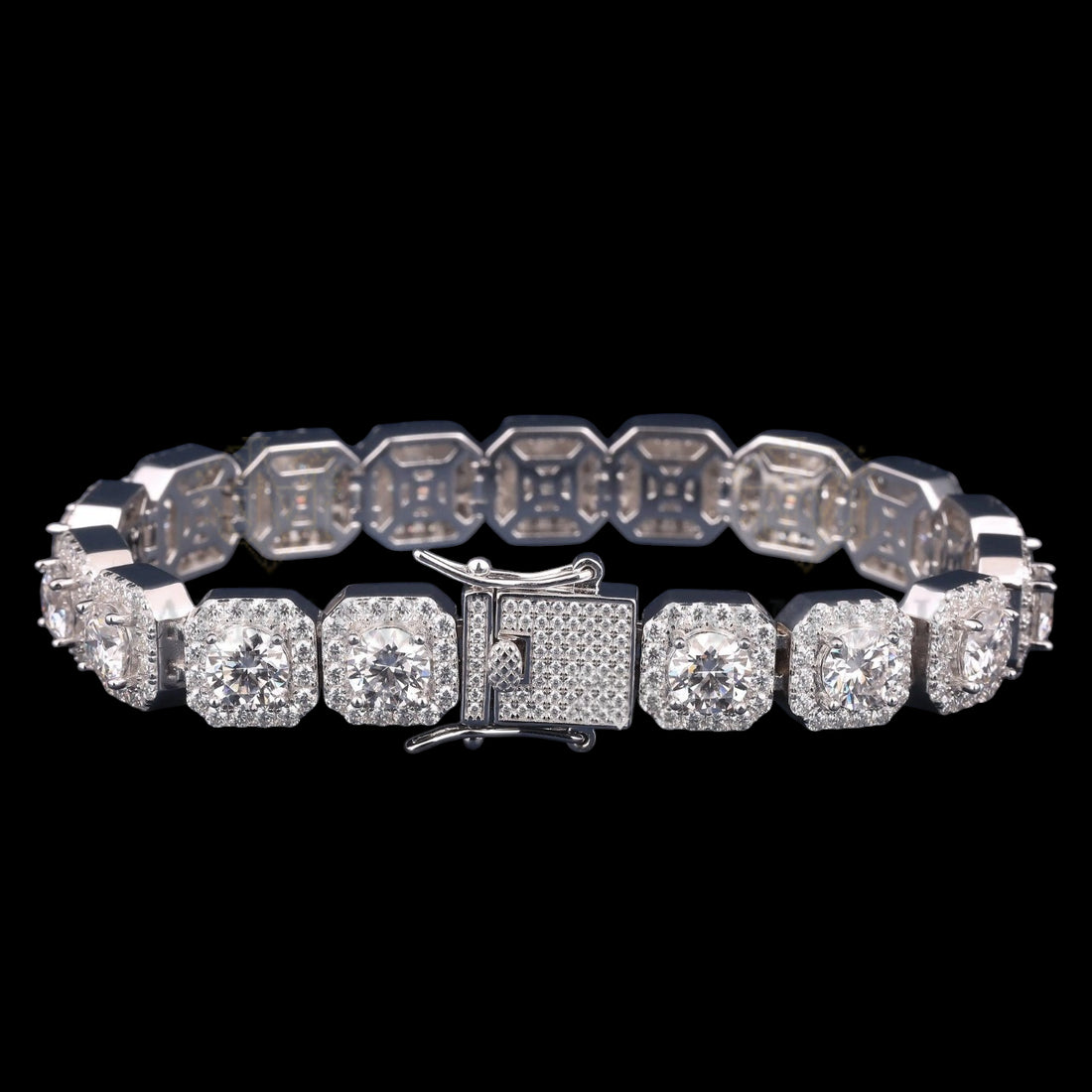 Large Cushion Halo Moissanite Link Bracelet VVS1 D Color