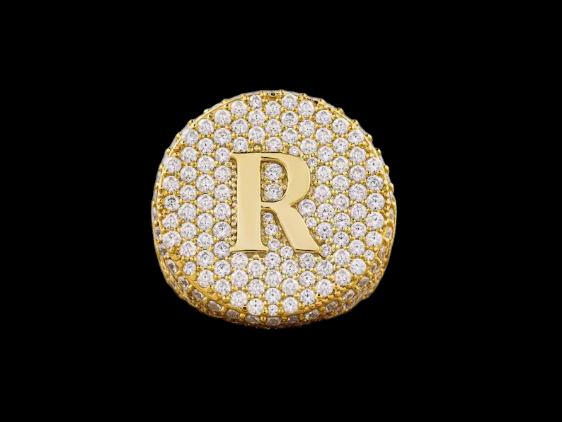 Personalized Yellow Gold Plated Moissanite Diamond - 925 Sterling Silver Hip Hop Custom Name Ring for Rapper