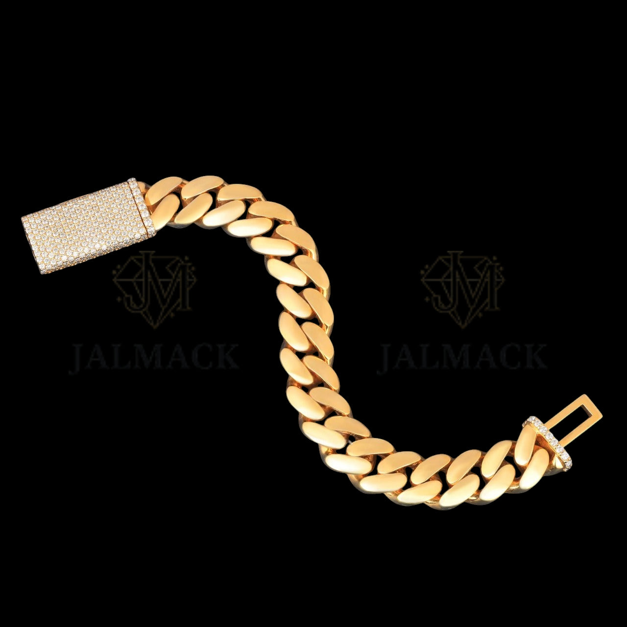 Yellow Gold Miami Cuban Bracelet with Iced Moissanite Box Clasp