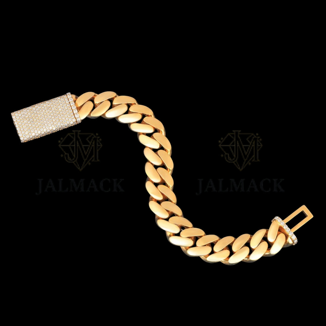 Yellow Gold Miami Cuban Bracelet with Iced Moissanite Box Clasp