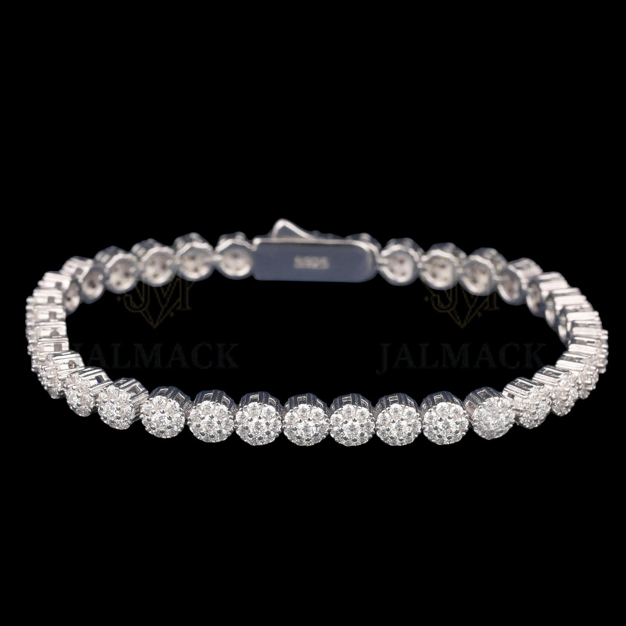 Silver Round Cluster Moissanite Tennis Bracelet VVS1 D Color