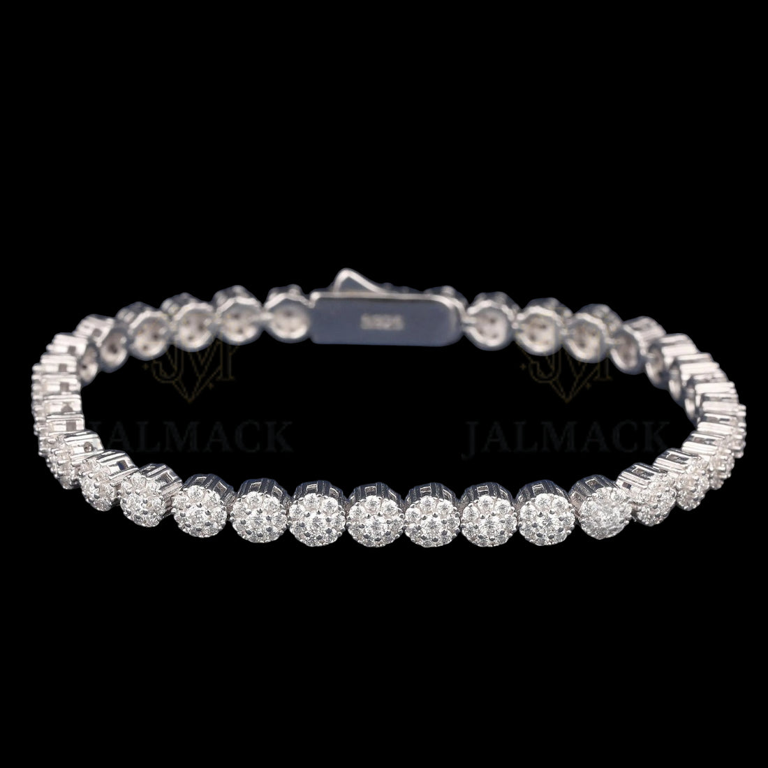 Silver Round Cluster Moissanite Tennis Bracelet VVS1 D Color