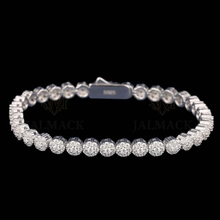 Silver Round Cluster Moissanite Tennis Bracelet VVS1 D Color