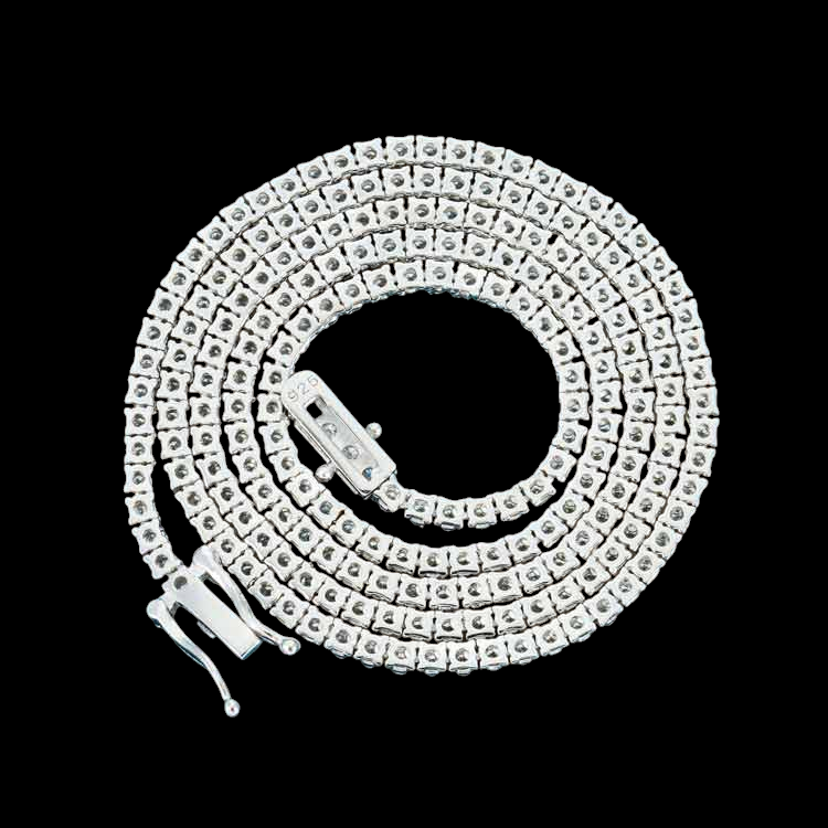 2MM Round Cut VVS Moissanite Tennis Chain 925 Sterling Silver