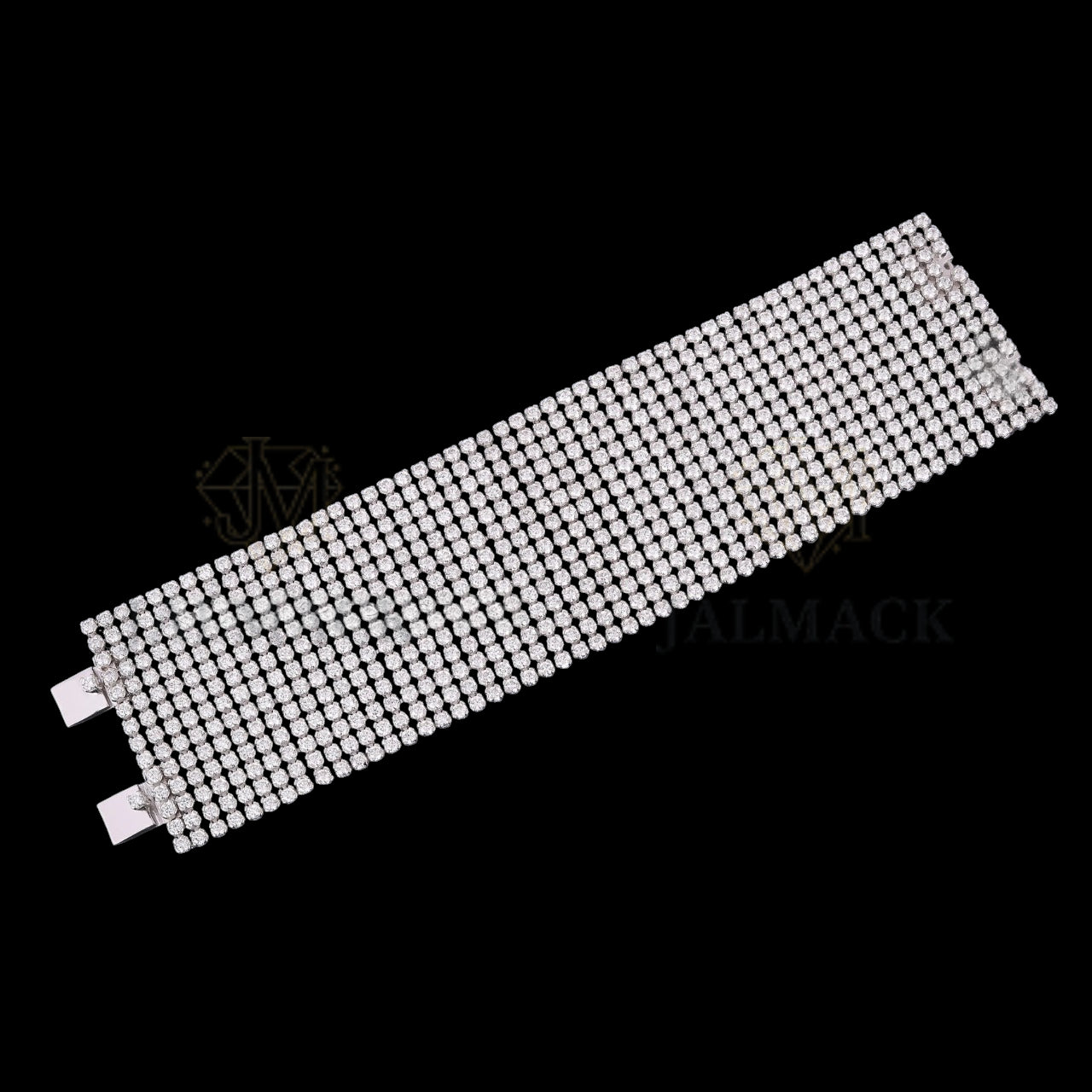 Wide Multi-Row Moissanite Cuff Bracelet VVS1 D Color Silver
