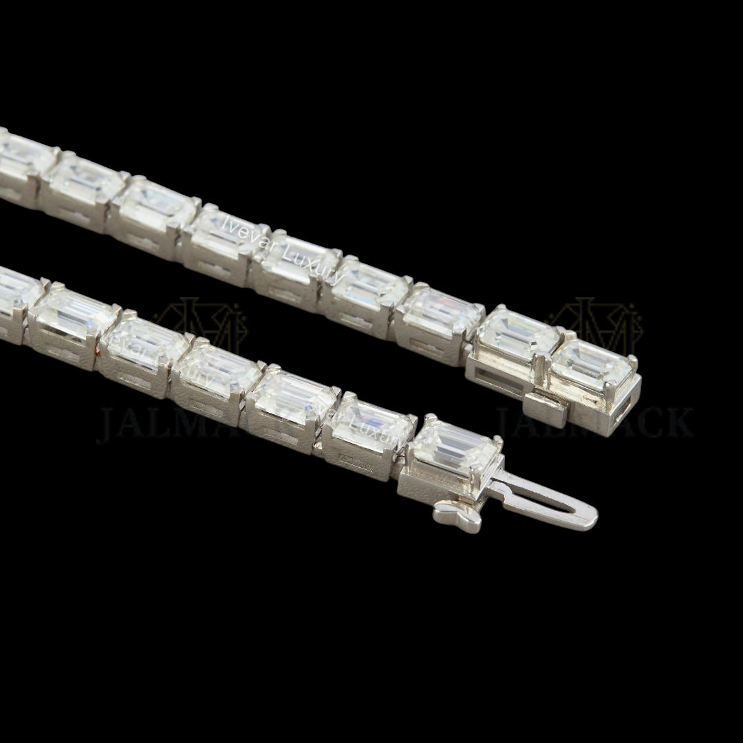 Emerald Cut Moissanite Tennis Bracelet VVS1 D Color Silver