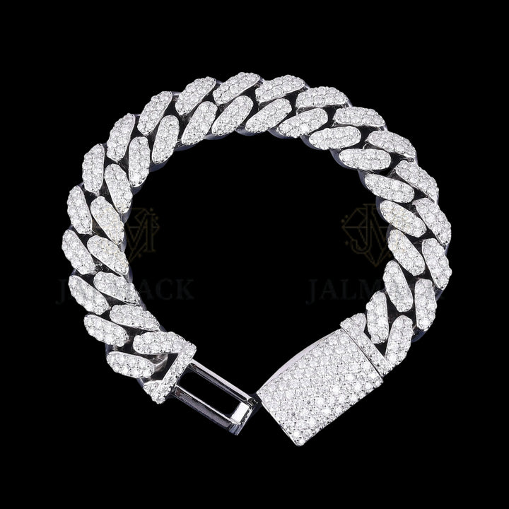 Luxury Silver Moissanite Miami Cuban Bracelet VVS1 Fully Iced Out