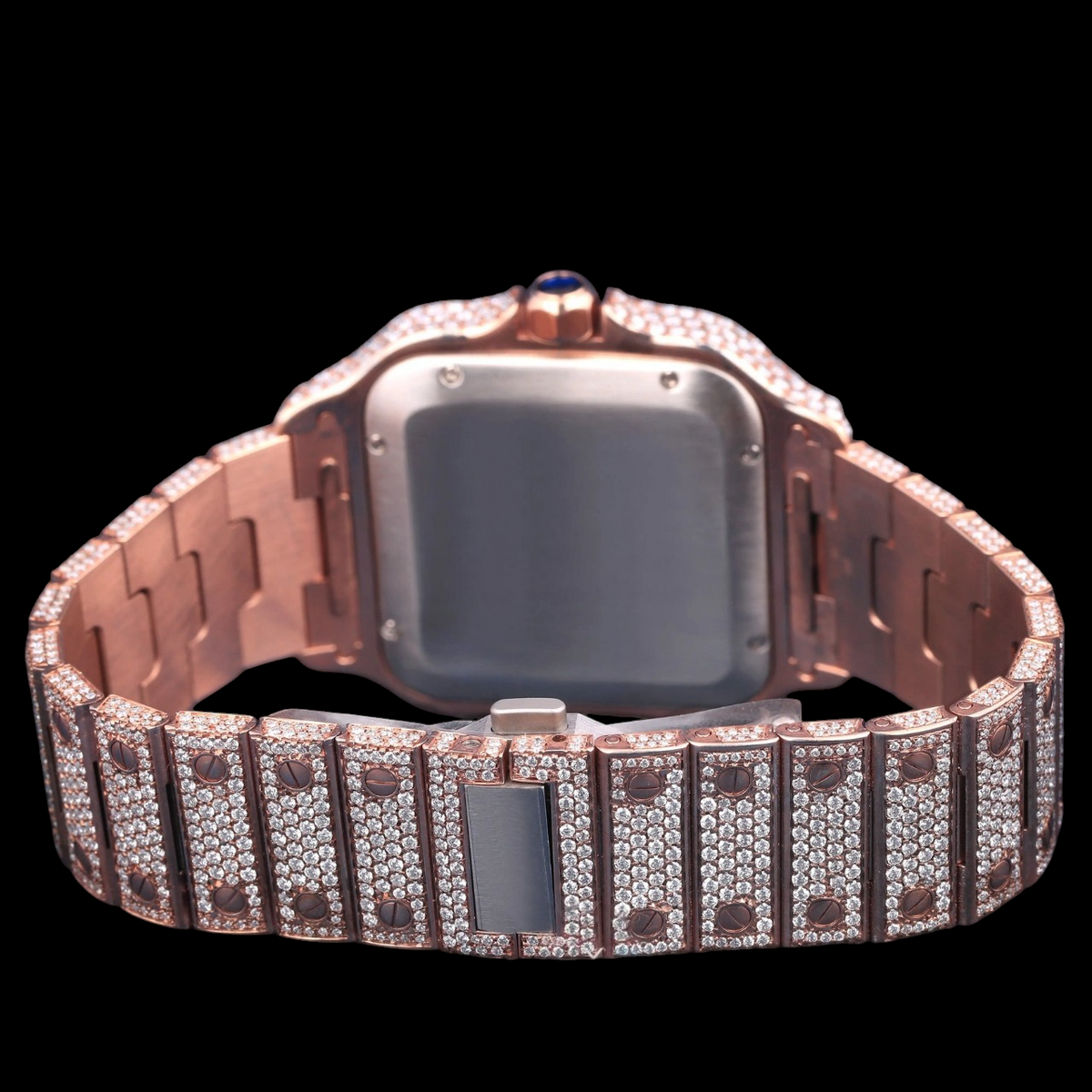 Luxury Rose Gold Arabic Moissanite Automatic Date Watch VVS1 D Color Fully Iced Out