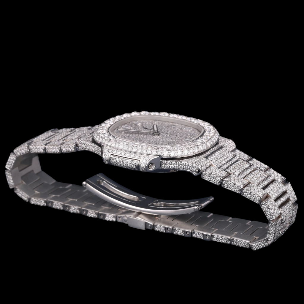 Luxury Silver Baguette Moissanite Automatic Date Watch