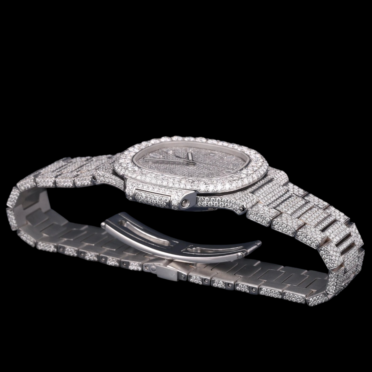 Luxury Silver Baguette Moissanite Automatic Date Watch