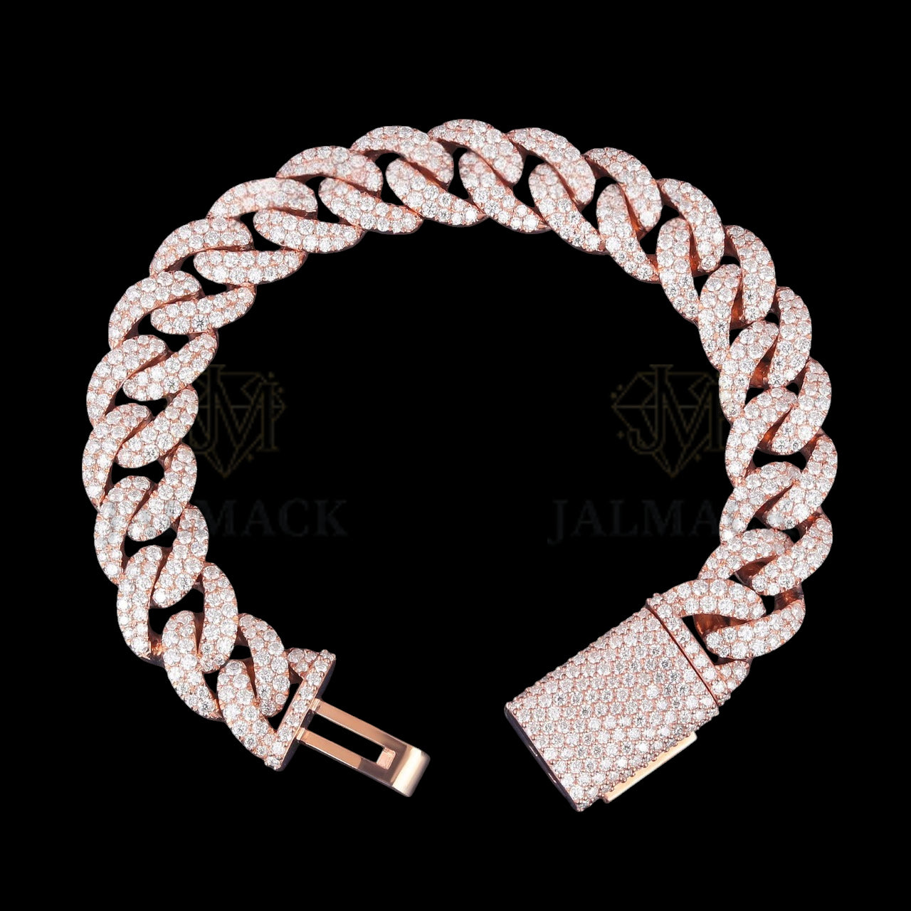 Rose Gold Moissanite Miami Cuban Bracelet VVS1 D Color Fully Iced Out