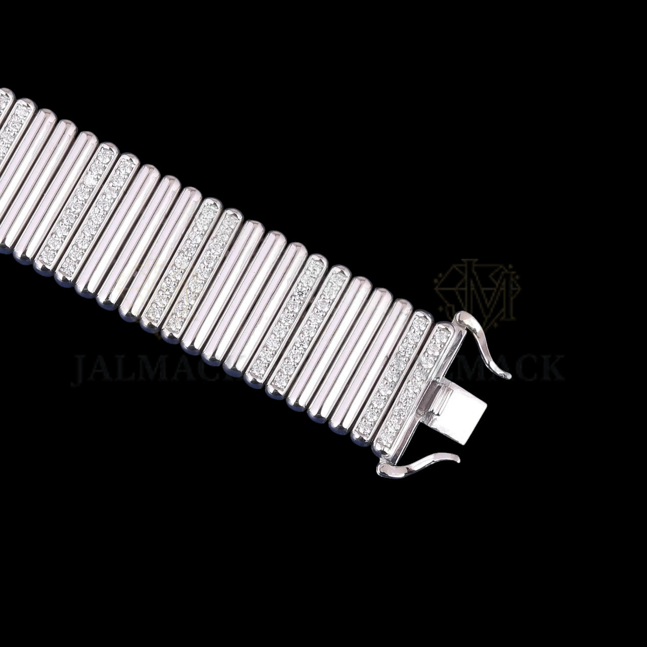 Wide Ribbed Moissanite Link Bracelet VVS1 D Color Silver
