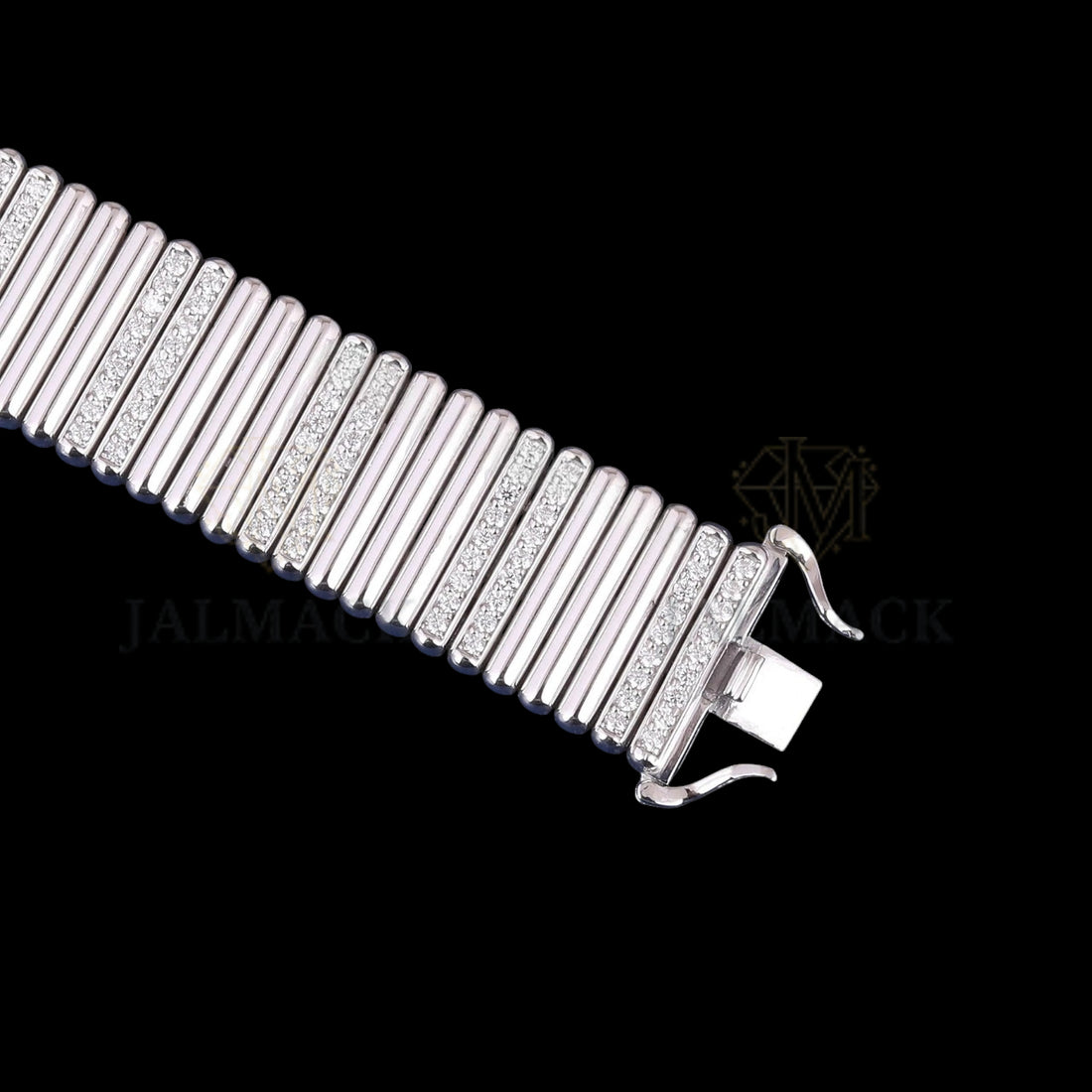 Wide Ribbed Moissanite Link Bracelet VVS1 D Color Silver