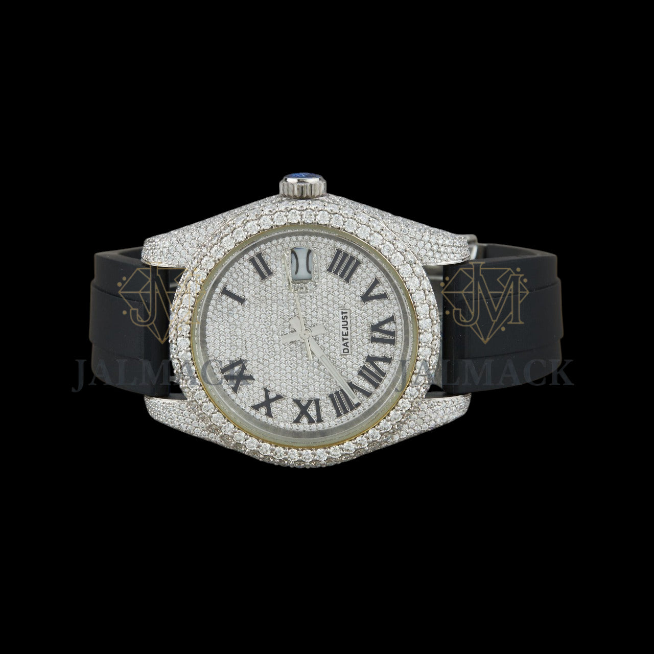 Silver Dial Roman Letter Round-Cut Moissanite Watch