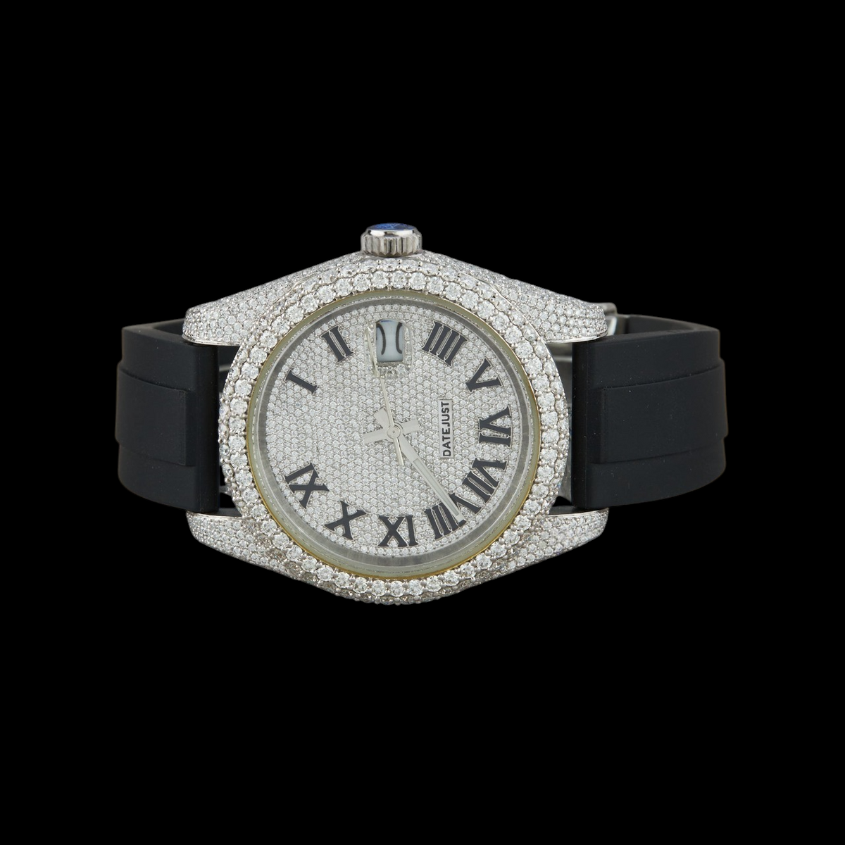 Silver Dial Roman Letter Round-Cut Moissanite Watch