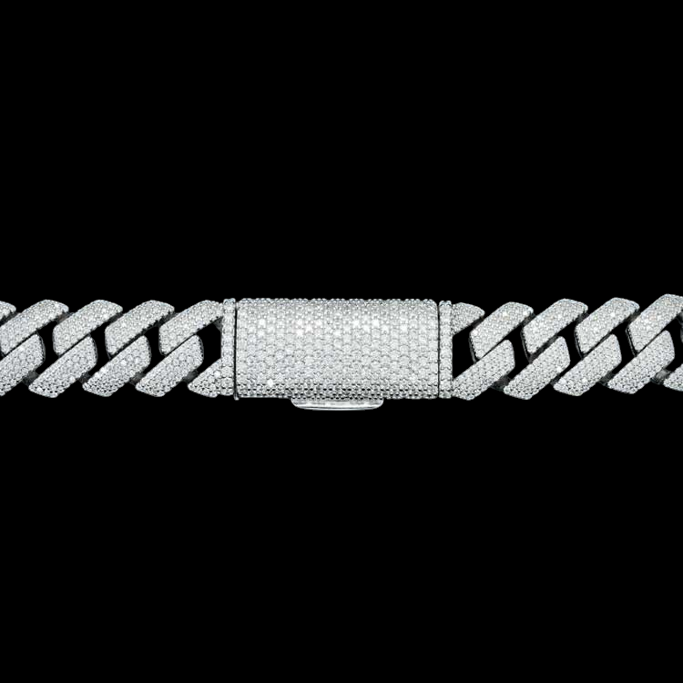 15MM Fully Iced Pave Cuban Link VVS1 D Color Moissanite Chain 925 Sterling Silver