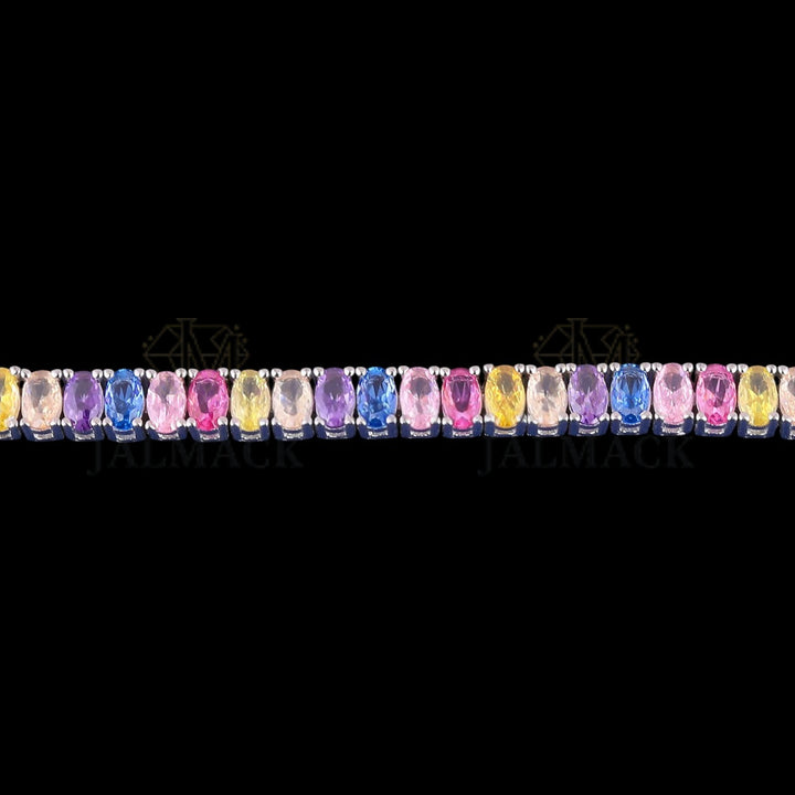 Rainbow Oval Cut Moissanite Tennis Bracelet 925 Silver