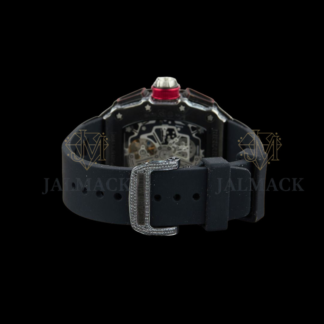 Black Skeleton Fully Iced Moissanite Sport Watch
