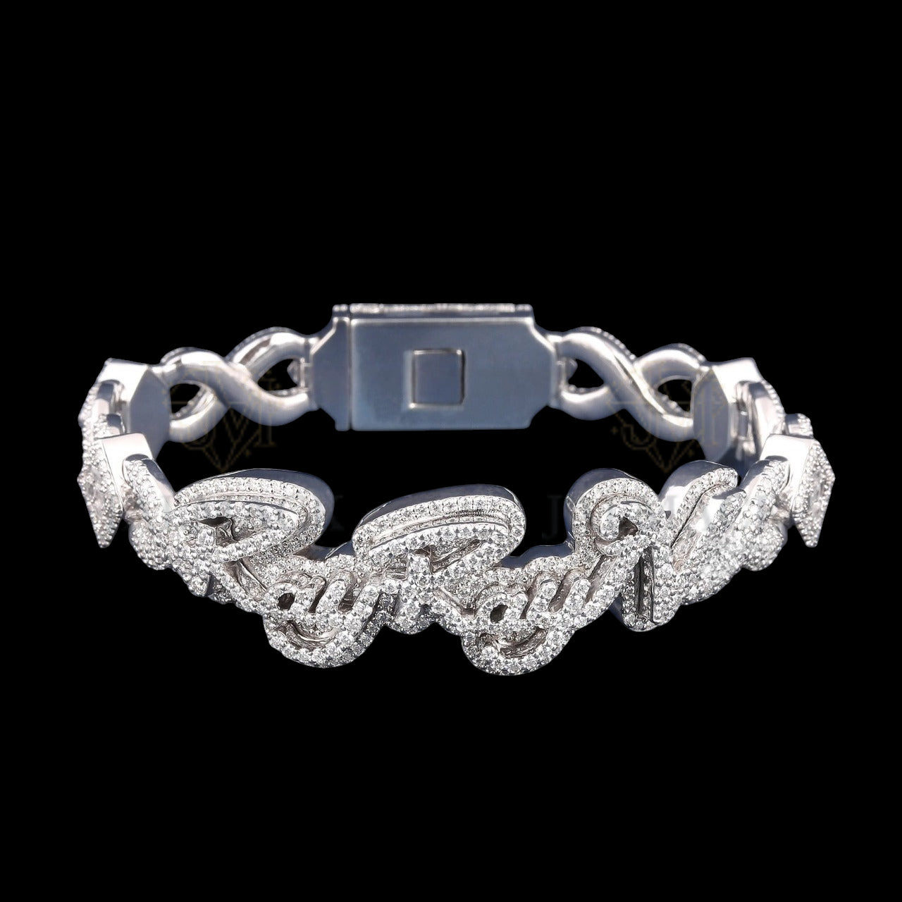 Silver Iced-Out Script Moissanite Link Bracelet VVS1