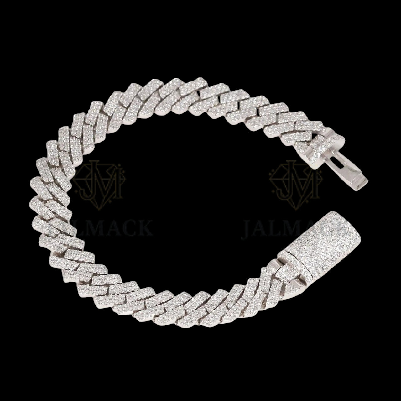 Silver Double-Row Moissanite Cuban Bracelet VVS1 Fully Iced Out