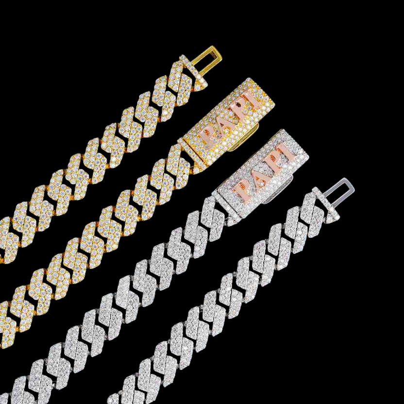 10MM Yellow Gold Fully Iced Pave Cuban Link VVS1 D Color Moissanite Chain 925 Sterling Silver