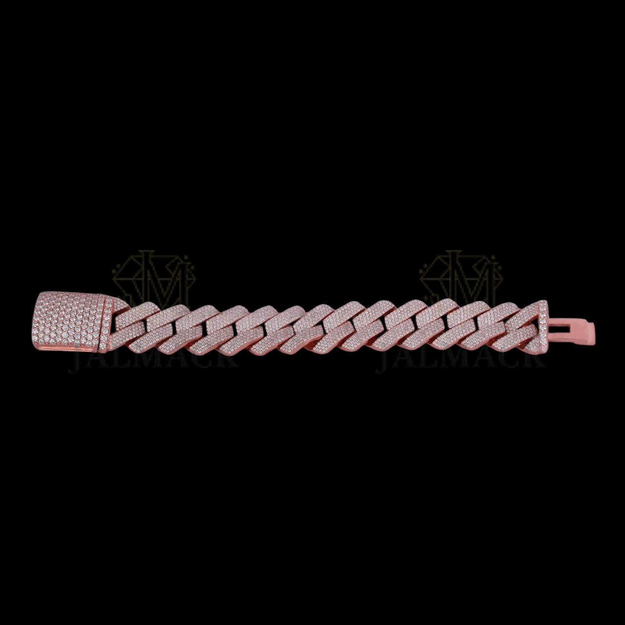 Rose Gold Flat-Link Moissanite Cuban Bracelet VVS1 Fully Iced Out
