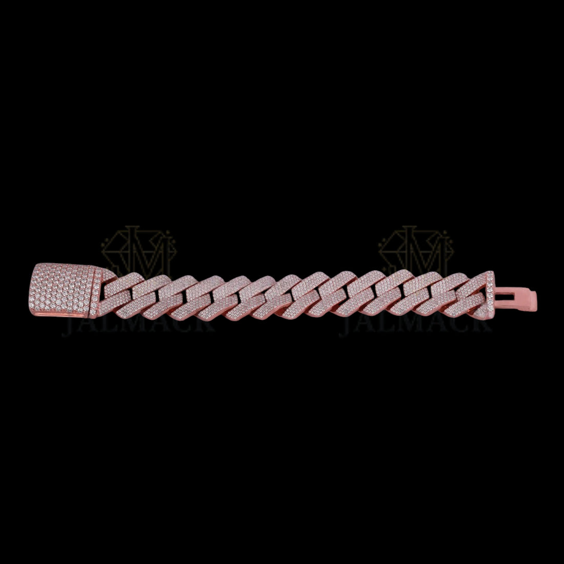 Rose Gold Flat-Link Moissanite Cuban Bracelet VVS1 Fully Iced Out