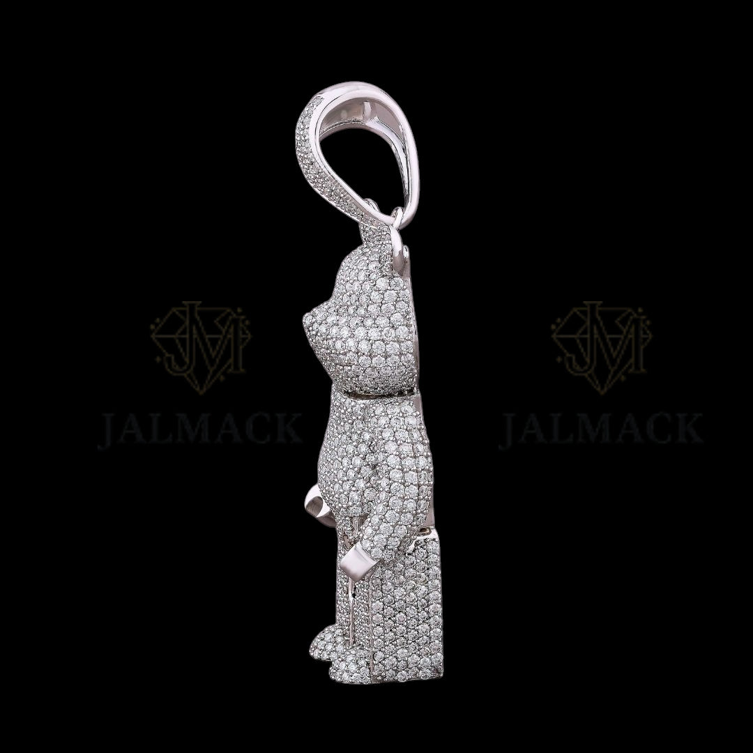 Fully Iced Articulated Bear Moissanite Pendant VVS1 D Color