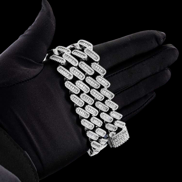18MM 925 Silver Sparkling Miami Baguette Stone With Moissanite Cuban Link Chain For Jewelry