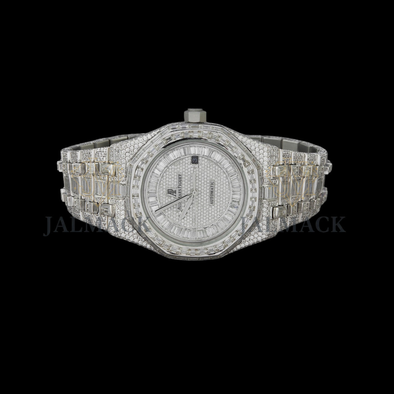 Silver Dial Monogram Letter Baguette & Round Moissanite Watch