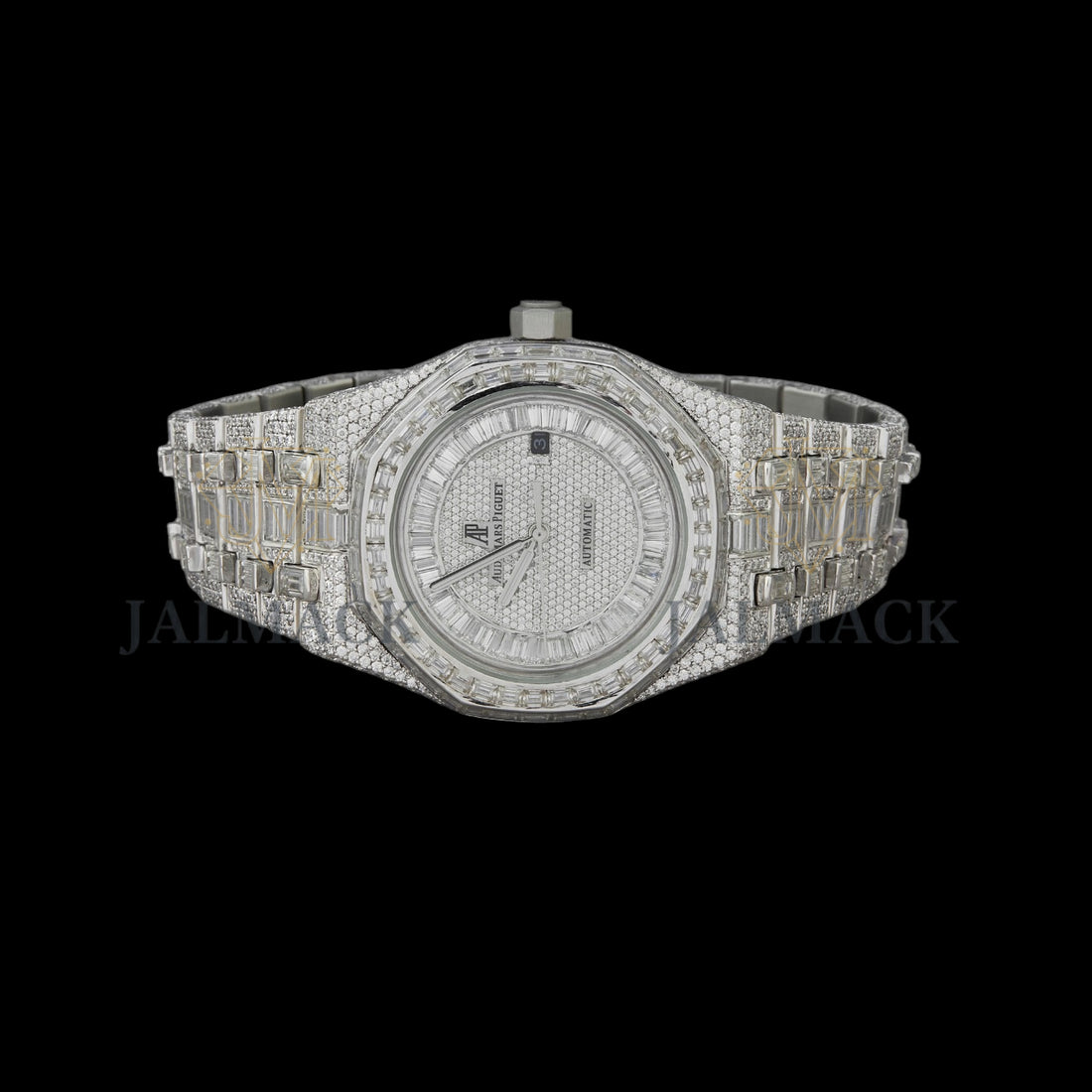Silver Dial Monogram Letter Baguette & Round Moissanite Watch