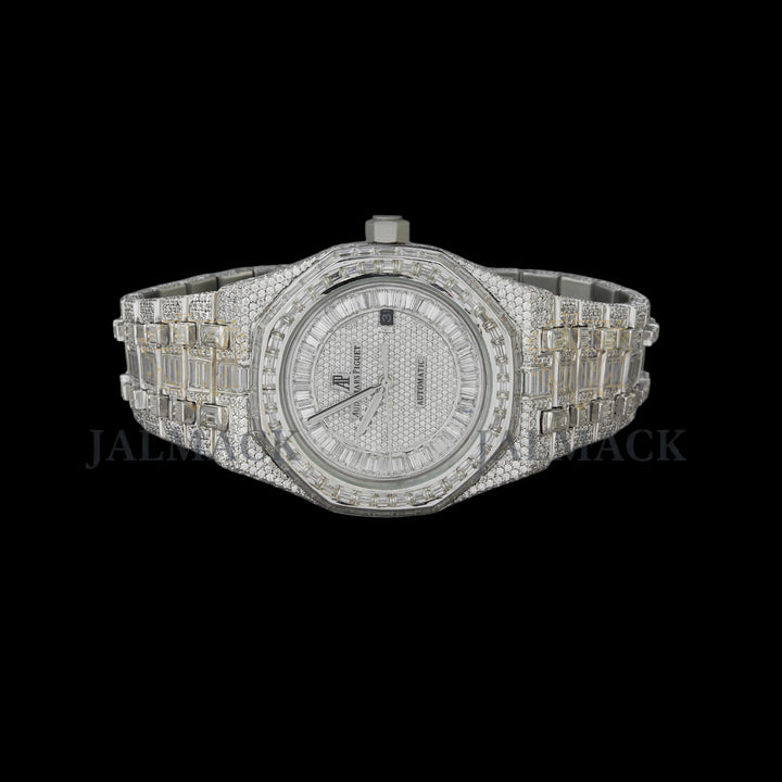 Silver Dial Monogram Letter Baguette & Round Moissanite Watch