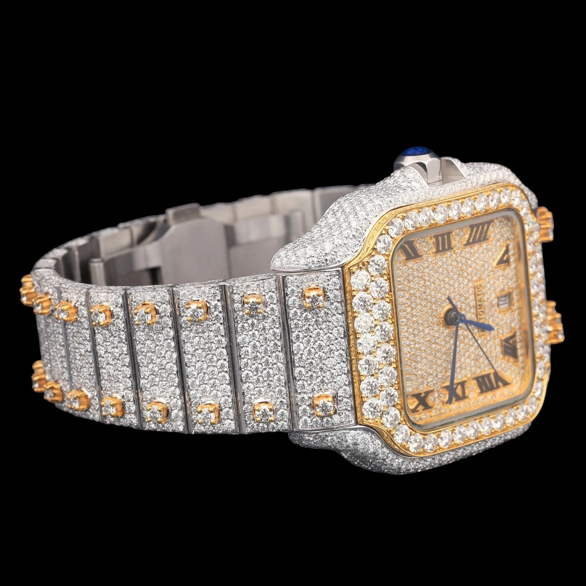 Luxury Two-Tone Roman Moissanite Automatic Date Watch VVS1 D Color Fully Iced Out