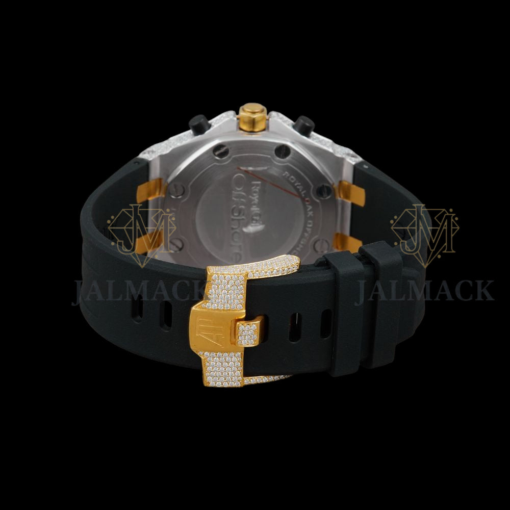 Gold Dial Arabic Numeral Round-Cut Moissanite Chronograph Watch