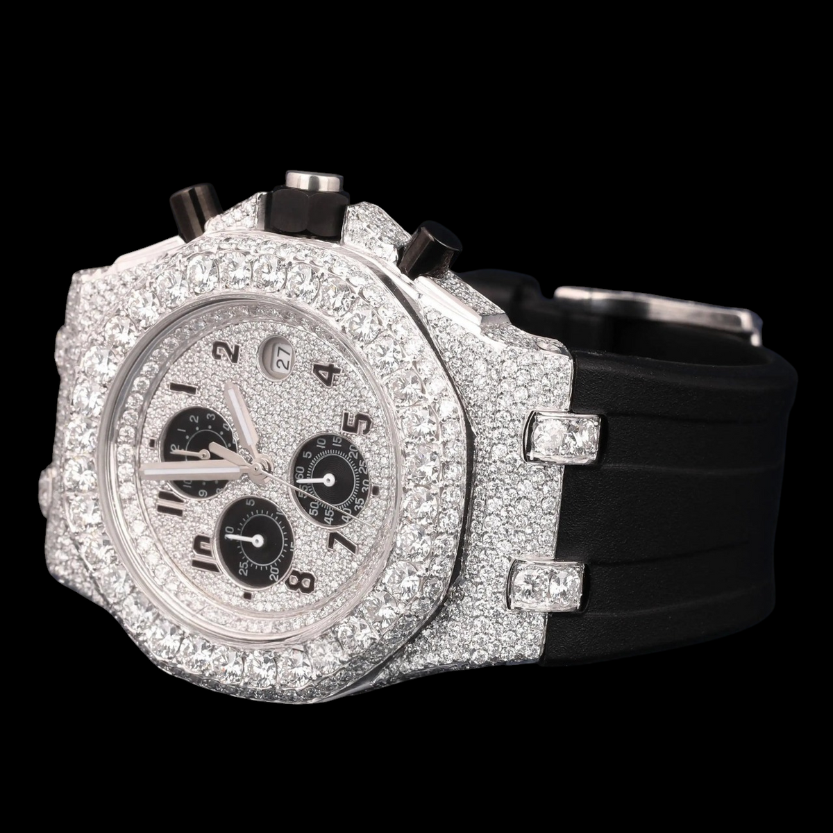 Black Numeral Moissanite Chronograph Watch