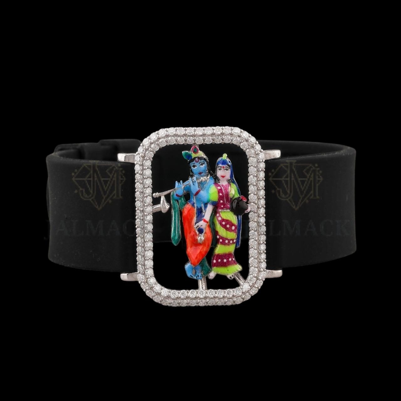 Silver Ganesha Moissanite Bracelet with White Silicone Strap Fully Iced Out