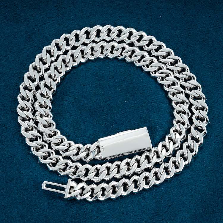 10MM Fully Iced Pave Cuban Link VVS1 D Color Moissanite Chain 925 Sterling Silver