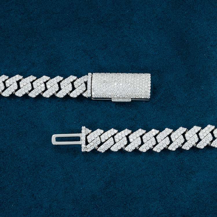 10MM Fully Iced Pave Cuban Link VVS1 D Color Moissanite Chain 925 Sterling Silver