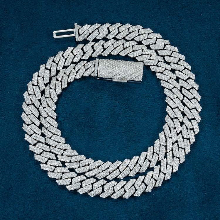 10MM Fully Iced Pave Cuban Link VVS1 D Color Moissanite Chain 925 Sterling Silver