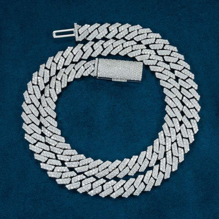 10MM Fully Iced Pave Cuban Link VVS1 D Color Moissanite Chain 925 Sterling Silver