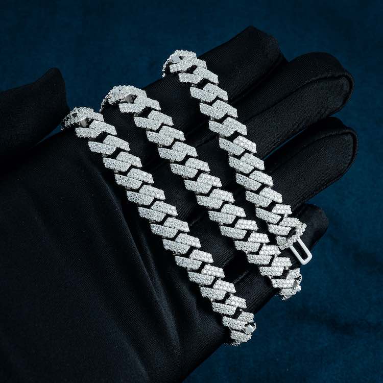 10MM Fully Iced Pave Cuban Link VVS1 D Color Moissanite Chain 925 Sterling Silver