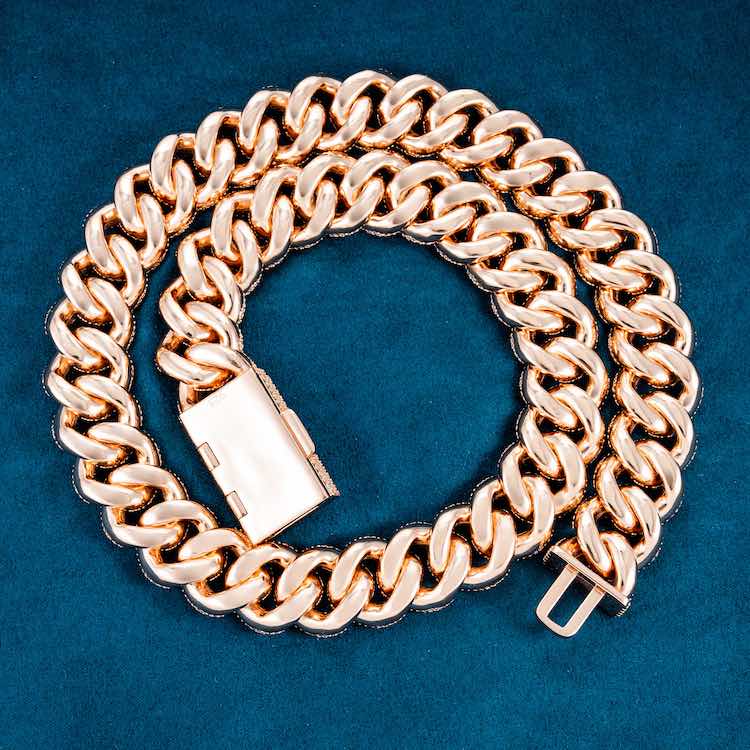 925 Sterling Silver Rose Gold Cuban Link Chain Hip Hop Jewelry
