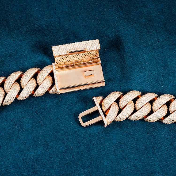 925 Sterling Silver Rose Gold Cuban Link Chain Hip Hop Jewelry
