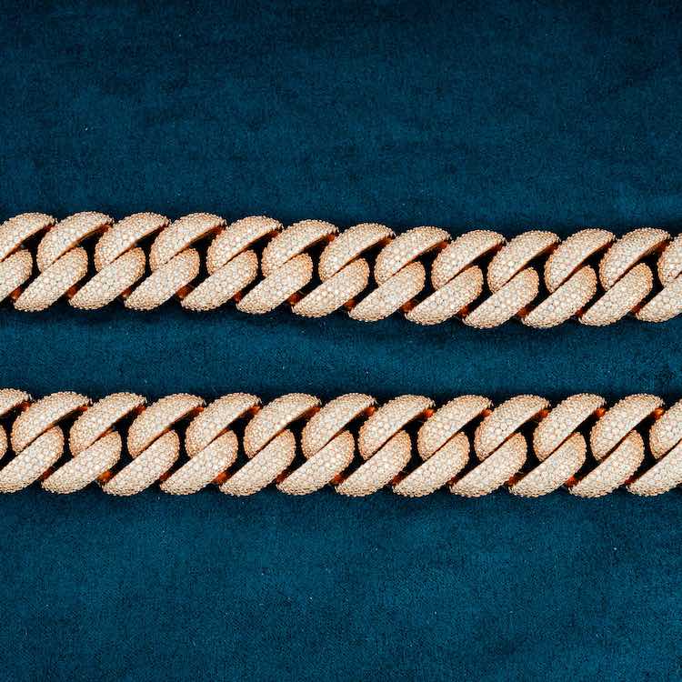 925 Sterling Silver Rose Gold Cuban Link Chain Hip Hop Jewelry