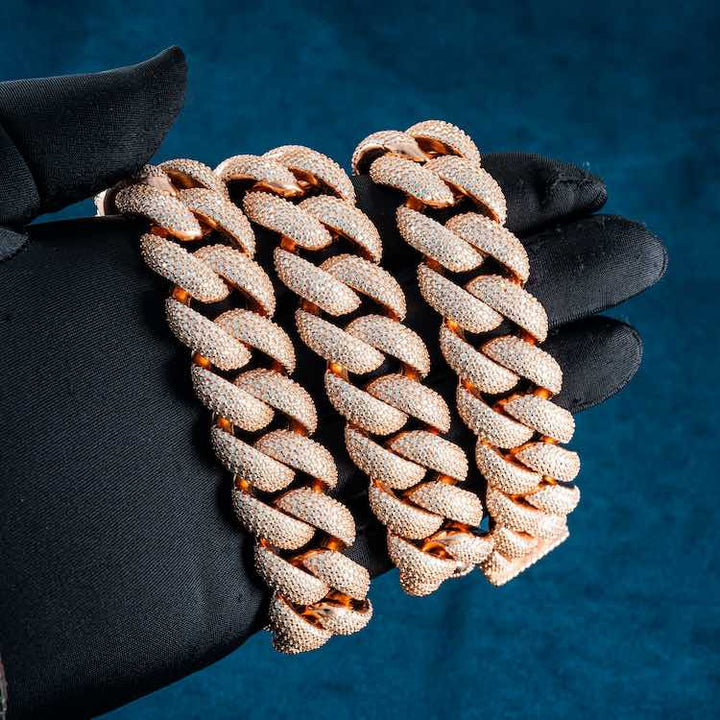 925 Sterling Silver Rose Gold Cuban Link Chain Hip Hop Jewelry